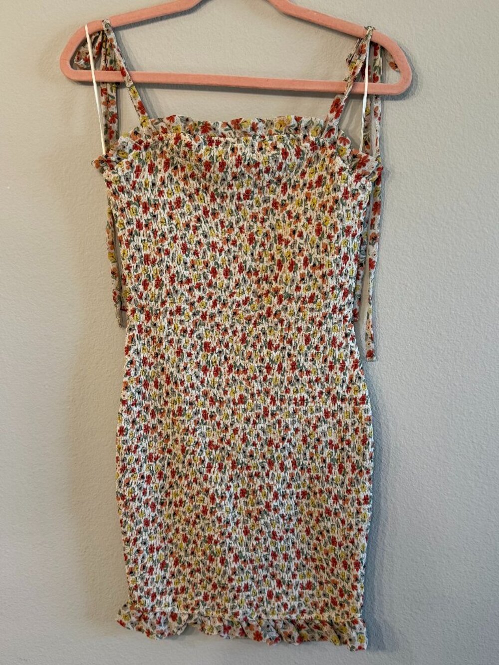Hudson Gray Floral Print Smocked Bodycon Dress Large